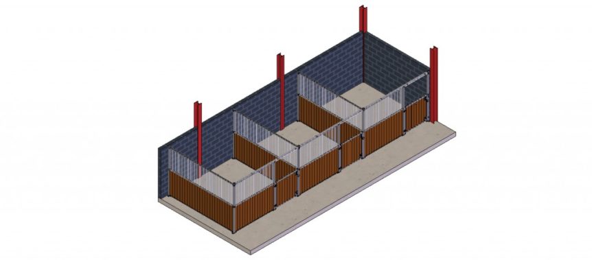 Arrangement A3 – Swing Door Stables, plastic board and half grille partitions