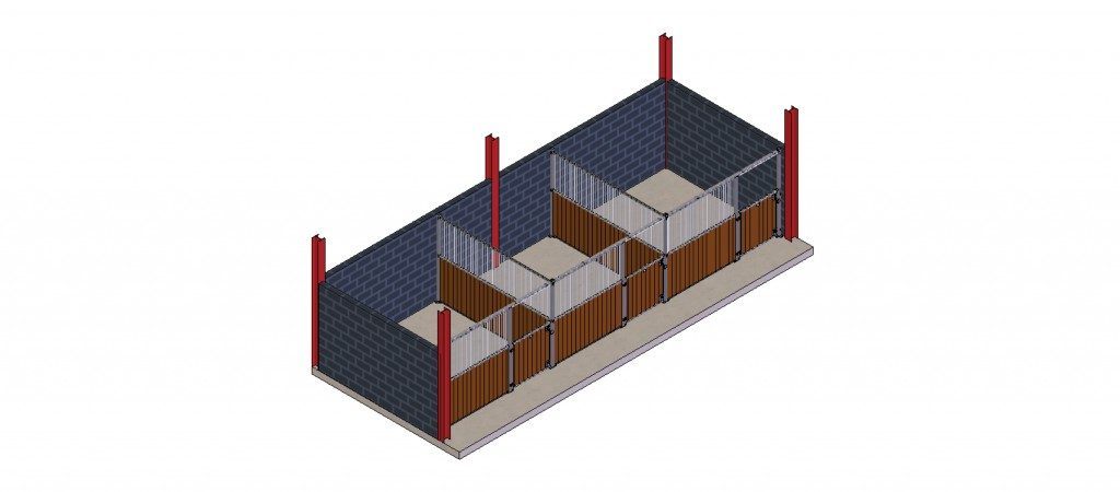 Arrangement A11 - Swing Door Stables, between walls, plastic boards and half grille partitions